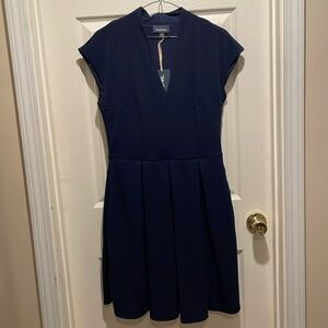 ModCloth navy v-neck pleated dress